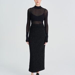 Black Tweed Pencil Skirt With Metallic Silver Flecks